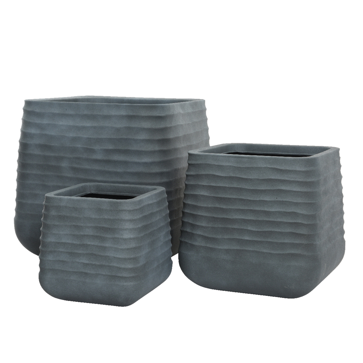 Plastic pottery planters, grey.