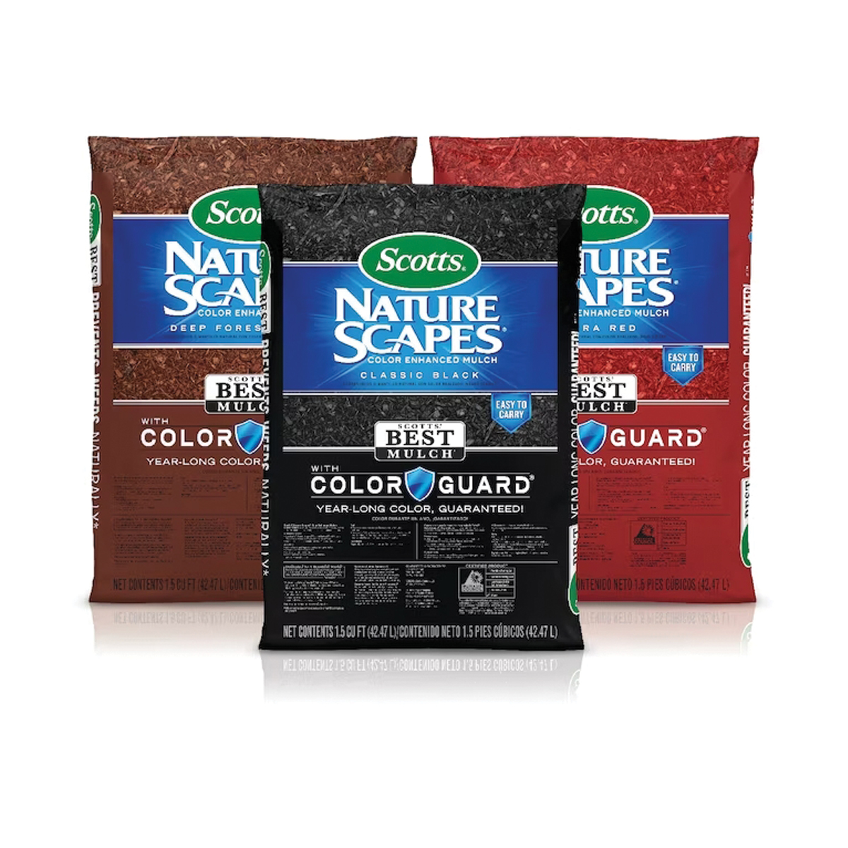 Scotts nature scapes mulch: red, black, brown.