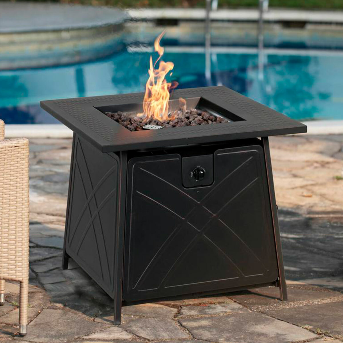 Living Accents 28" FIre Pit next to pool