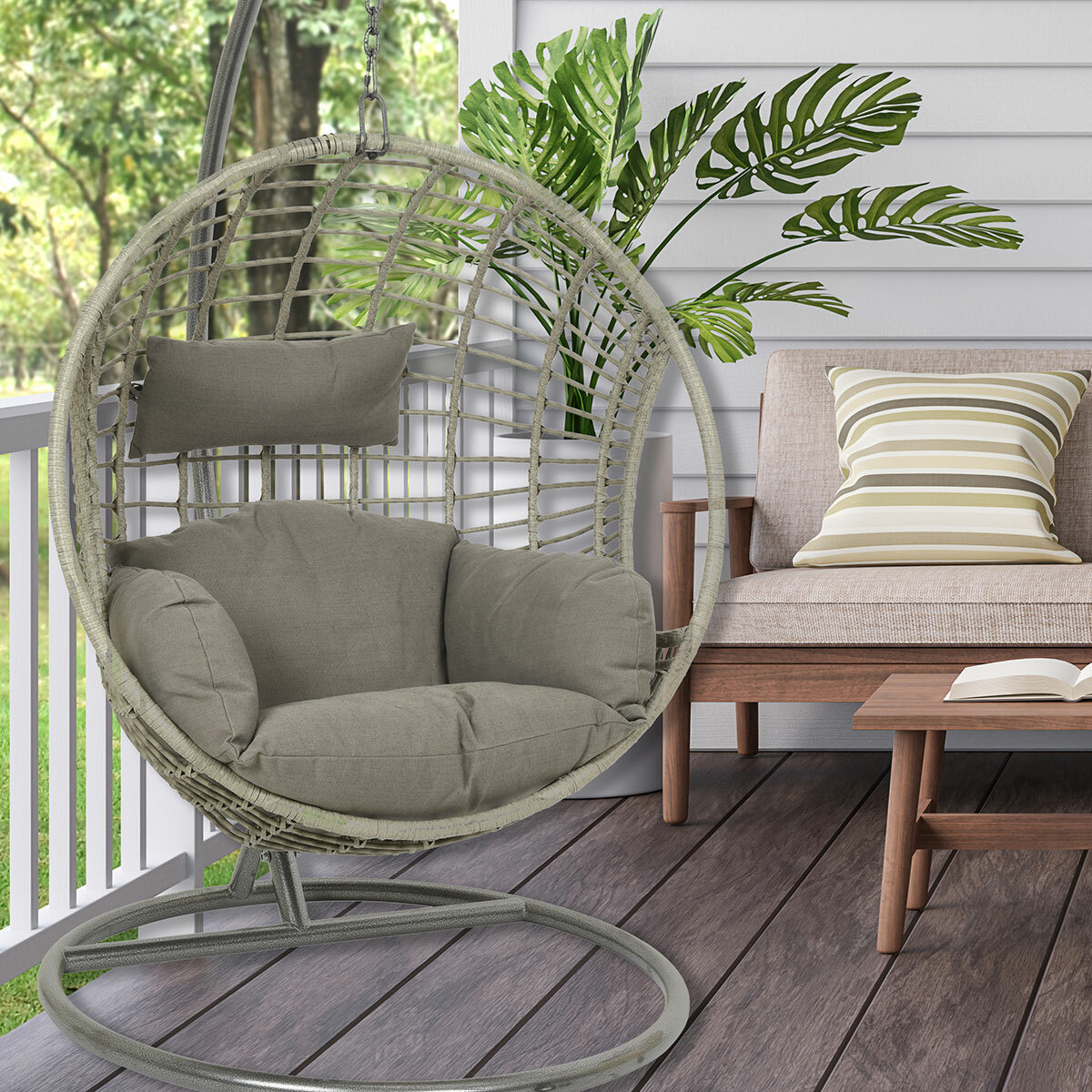 London hanging egg chair on deck