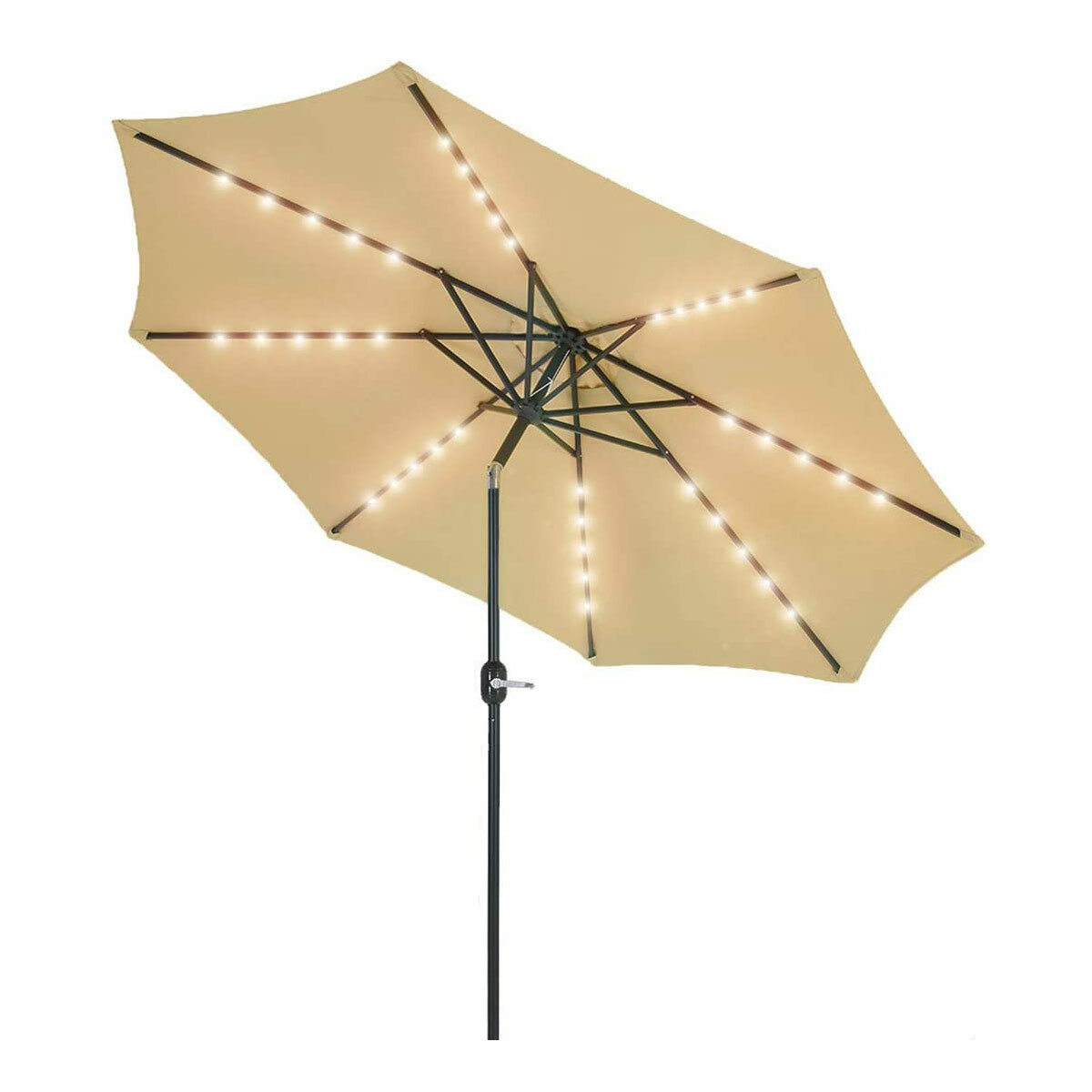9 foot solar patio umbrella tan with lights